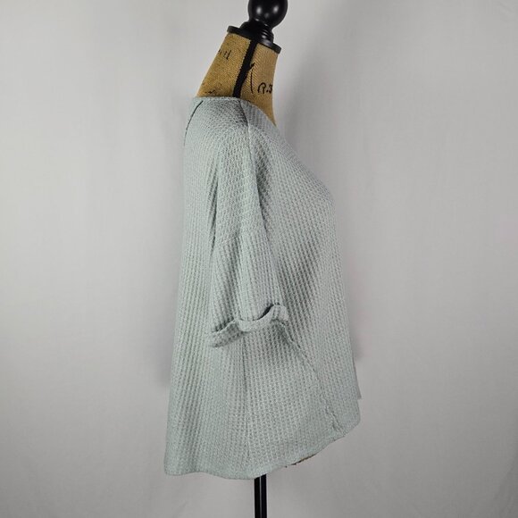 Cherish Waffle Knit Boxy Top Sage‎ Green Oversized Casual Boho Small - Picture 4 of 7